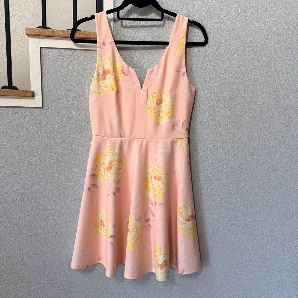 Altar’d State Yellow Floral Pink Sleeveless V-Neck Dress